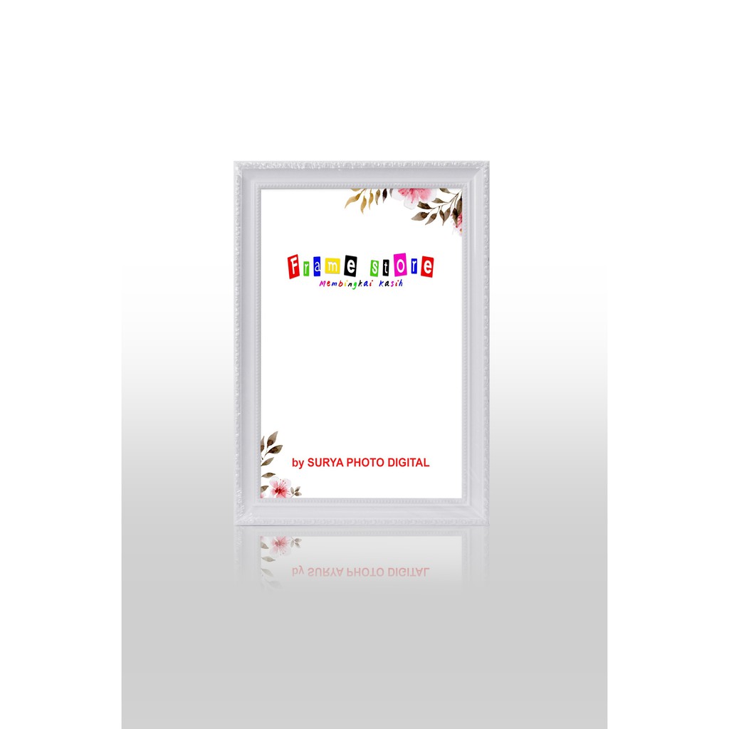 Frame Ukir warna putih ukuran 8R dan A4