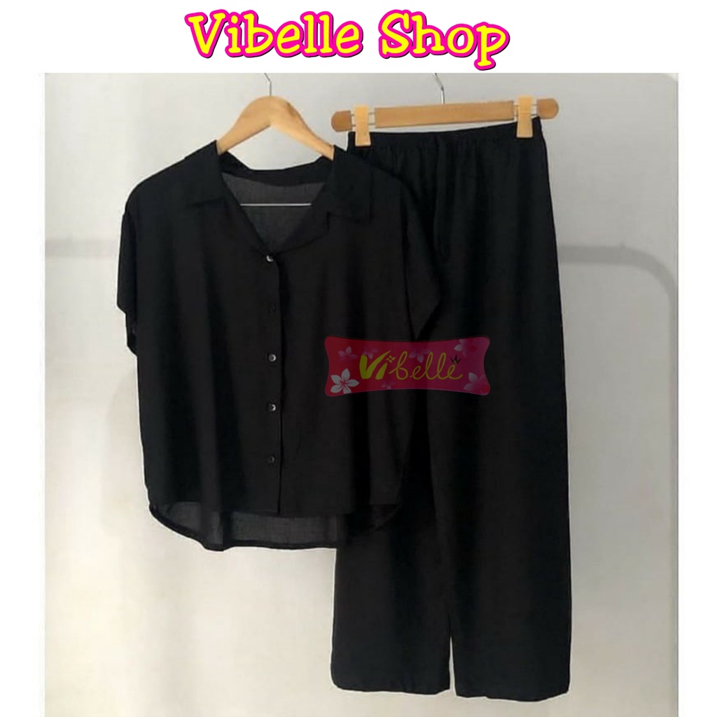 VIBELLE SHOP STELAN PIYAMA CP SET KEMEJA POLOS WANITA HARGA PROMO BAJU TIDUR SUPER MURAH-1
