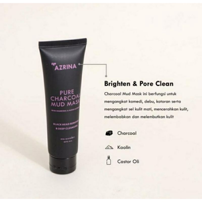 AZRINA PURE CHARCOAL MUD MASK | 50 ML | BPOM