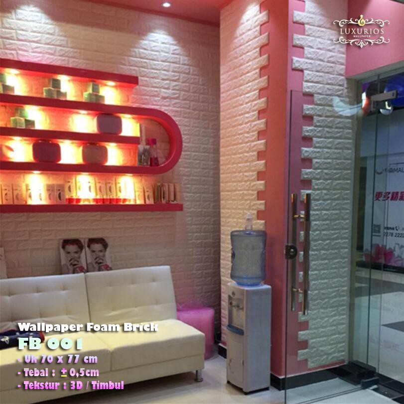 3D Wallpaper Foam Brick Tebal Timbul Embossed FB 001 White Solid