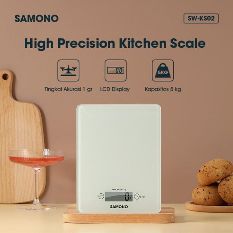 TIMBANGAN DAPUR DIGITAL 5KG SAMONO BAHAN KACA TIMBANGAN MASAK