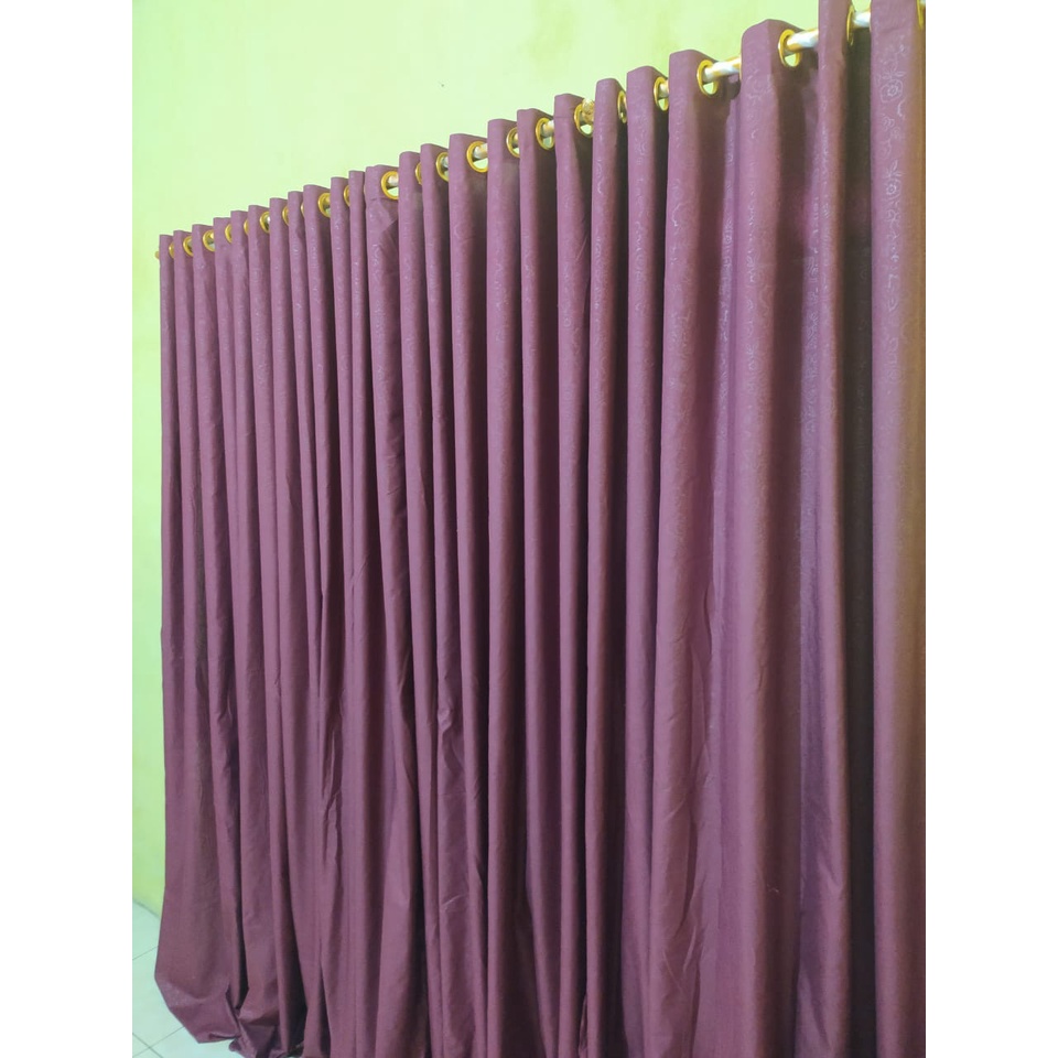 Jual Gorden Hordeng Smokring 12 Ring 6 Gelombang Bisa Jendela Polos Merah Maroon
