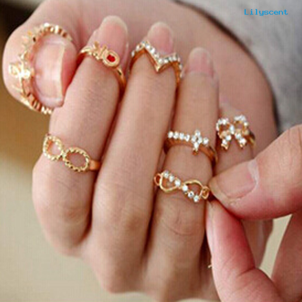 Ls 7Pcs Cincin Midi Bentuk Kupu-Kupu Bahan Alloy Untuk Pesta