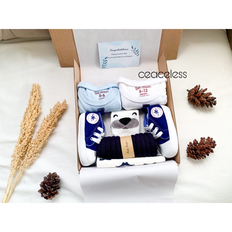 Hampers New Born Baby Hampers Bayi Kado Lahiran Kado Bayi Baju Bayi Sepatu Bayi Gift Box Baby-Casual Blue J