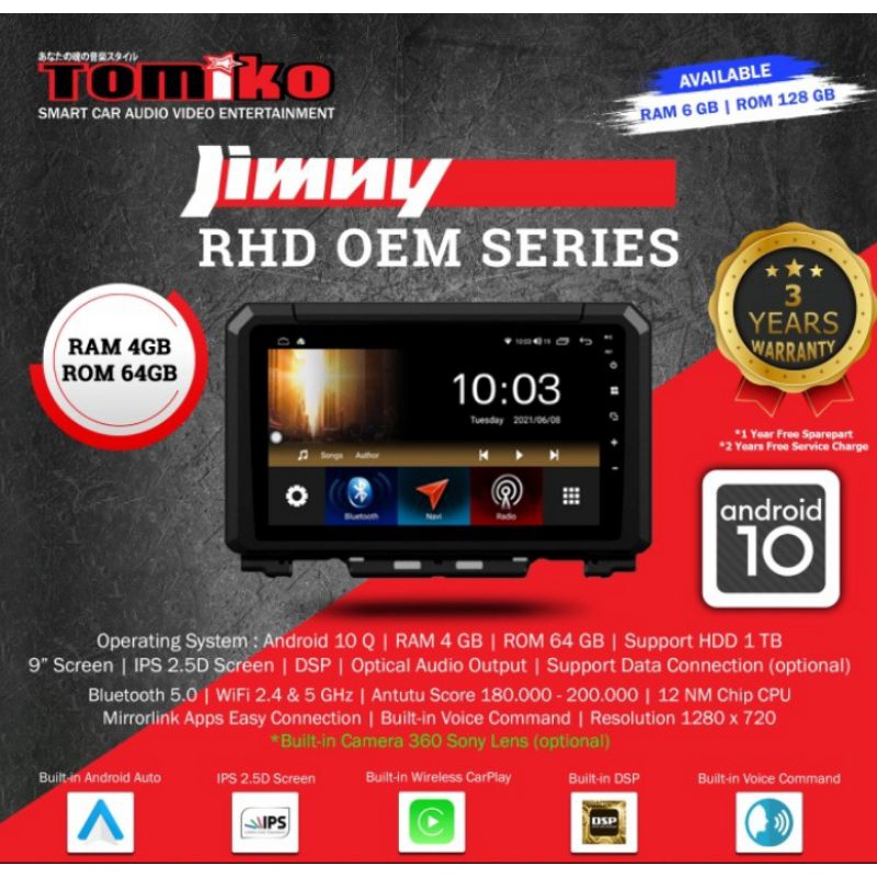Jual Headunit Android Suzuki Jimny Double Din TOMIKO Layar 9Inch RAM