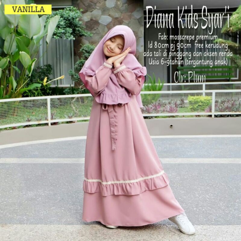 Diana Kids by Vanilla / Baju Muslim Anak Perempuan Setelan Anak Perempuan Setelan Gamis Jilbab Anak
