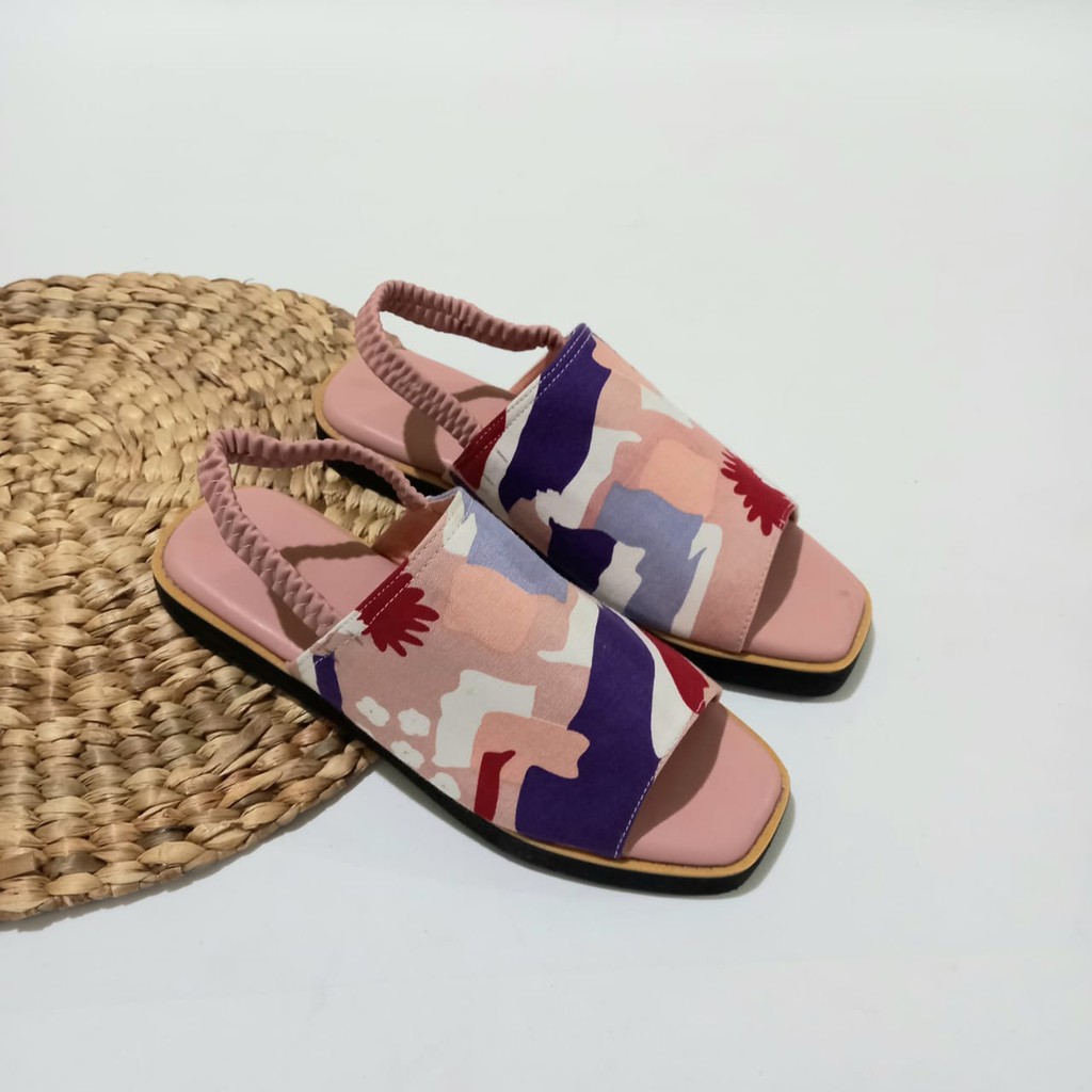 Sandal Tali Wanita Spon Premium On Motif Blush Pink - Selena Series