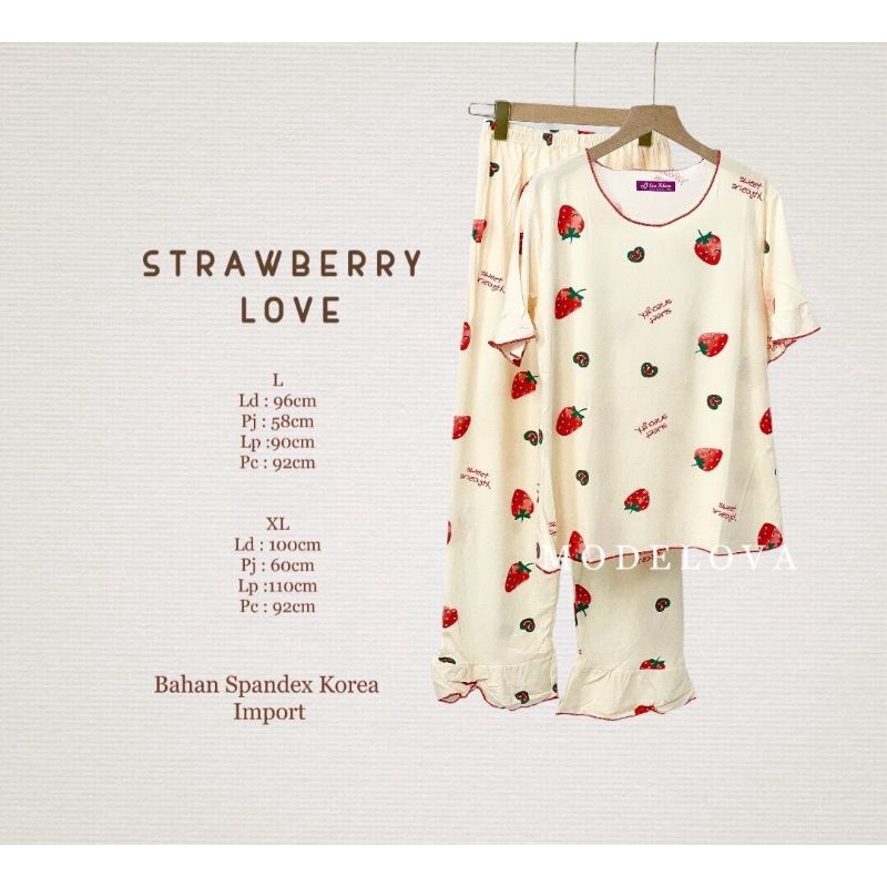 MDLV ~ Baju Tidur Strawberry Love CP Set Baju Tidur Dewasa Piyama Import Celana Panjang Fashion Import