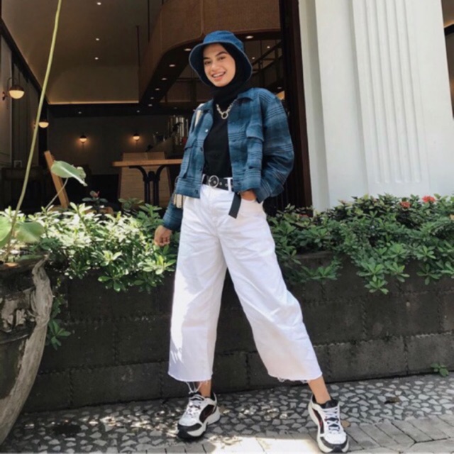 SEVINS celana panjang highwaist Kulot  jeans  putih white 