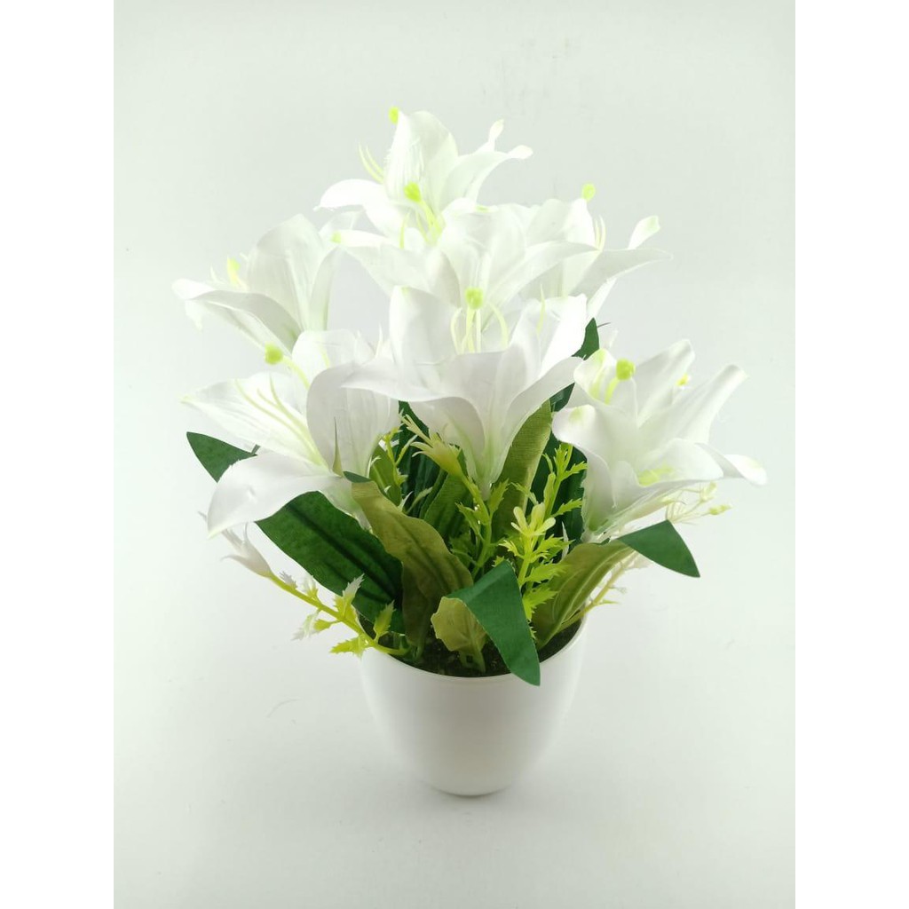 COD BUNGA PLASTIK BUNGA PAJANGAN IMITASI BUNGA ARTIFISIAL BUNGA LILY BUNGA HIAS PLASTIK BP8848-PUTIH