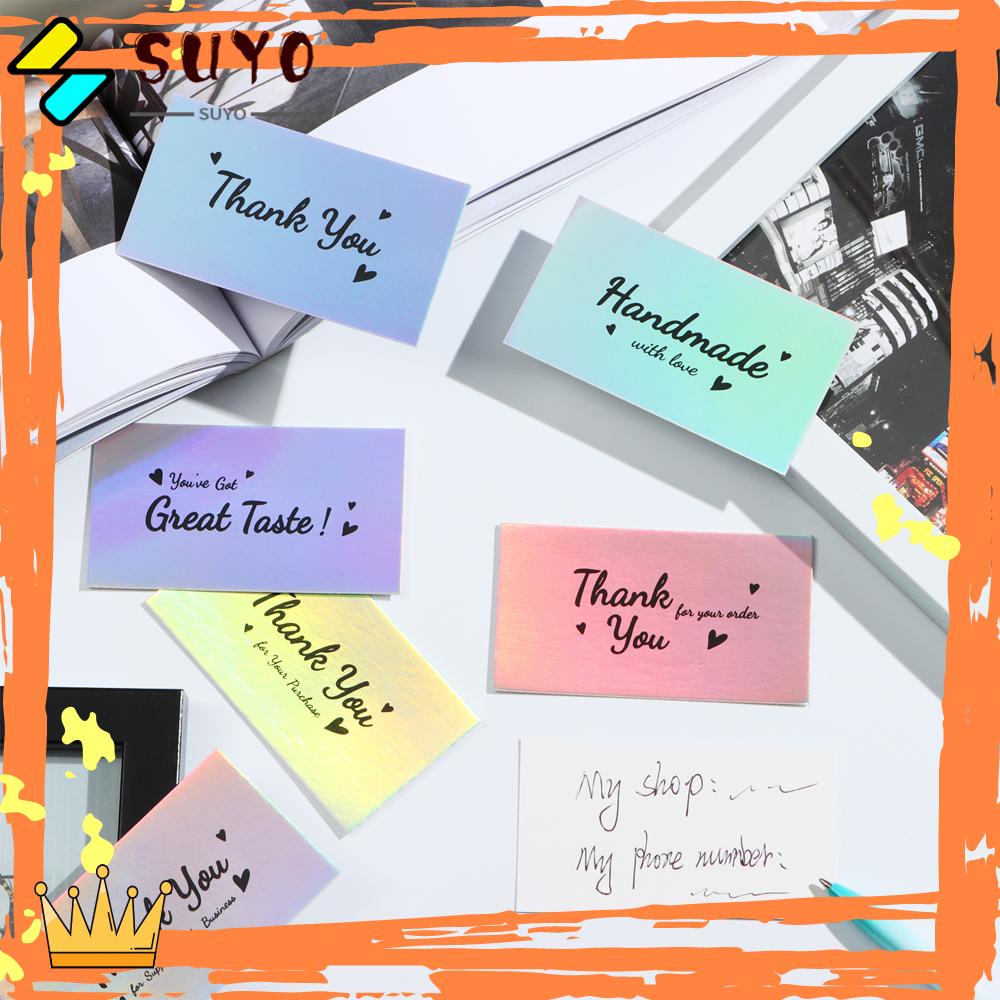 Suyo 50PCS / Set Kartu Ucapan Terima Kasih Holografik Silver Untuk Toko