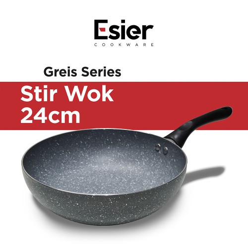 Esier Greis Stir Wok 24cm Wajan Marble Coating Non Stick Non Toxic