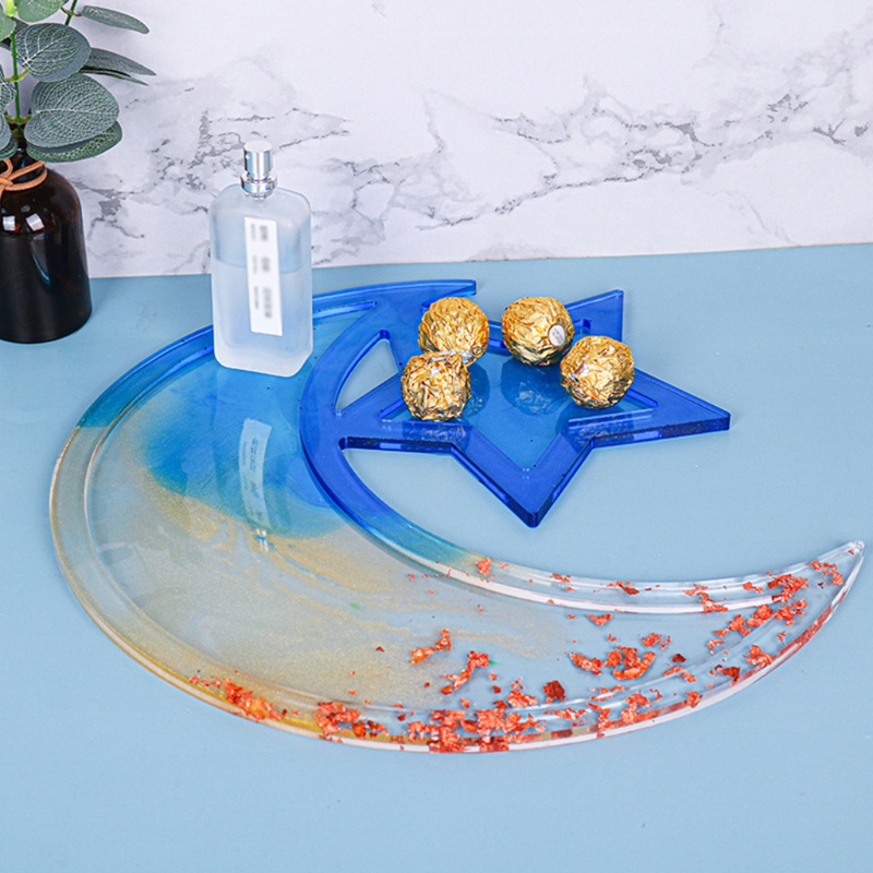 SIY  Ramadan Dessert Tray Epoxy Resin Mold Moon Star Ramadan Serving Plate Silicone Mould DIY Crafts Display Holder Mold