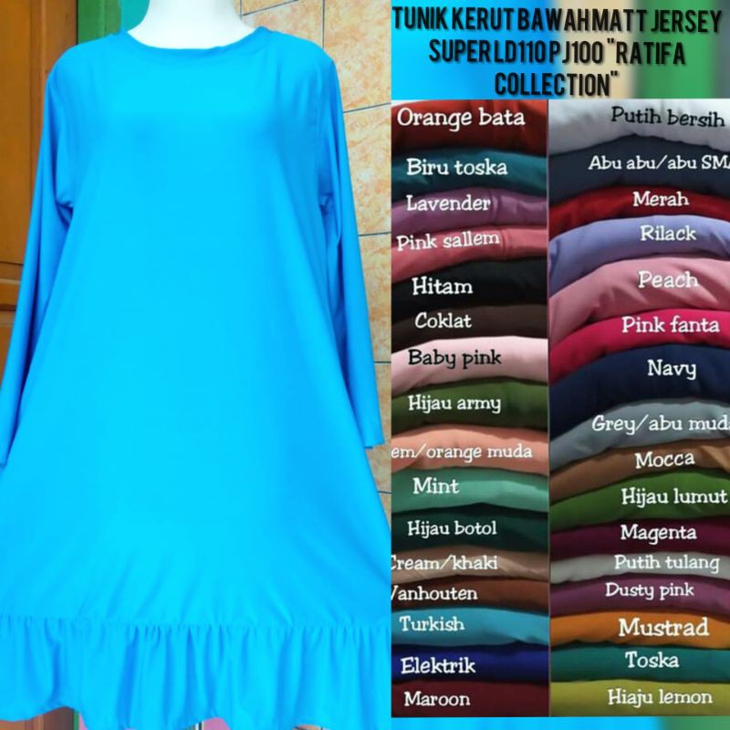 Ratifa collection.Tunik Wanita Kerut bawah Jersey super All size Xl fit XXL.