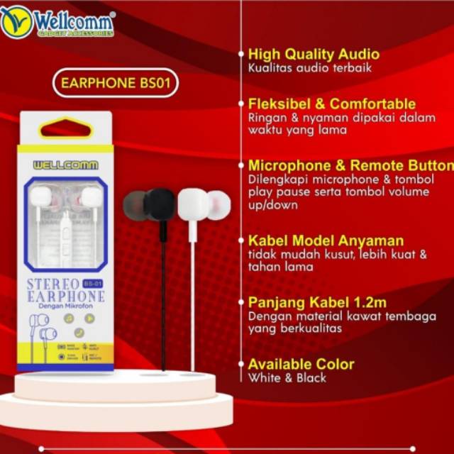 Handsfree Earphone Wellcomm BS01 Original 100% | Shopee