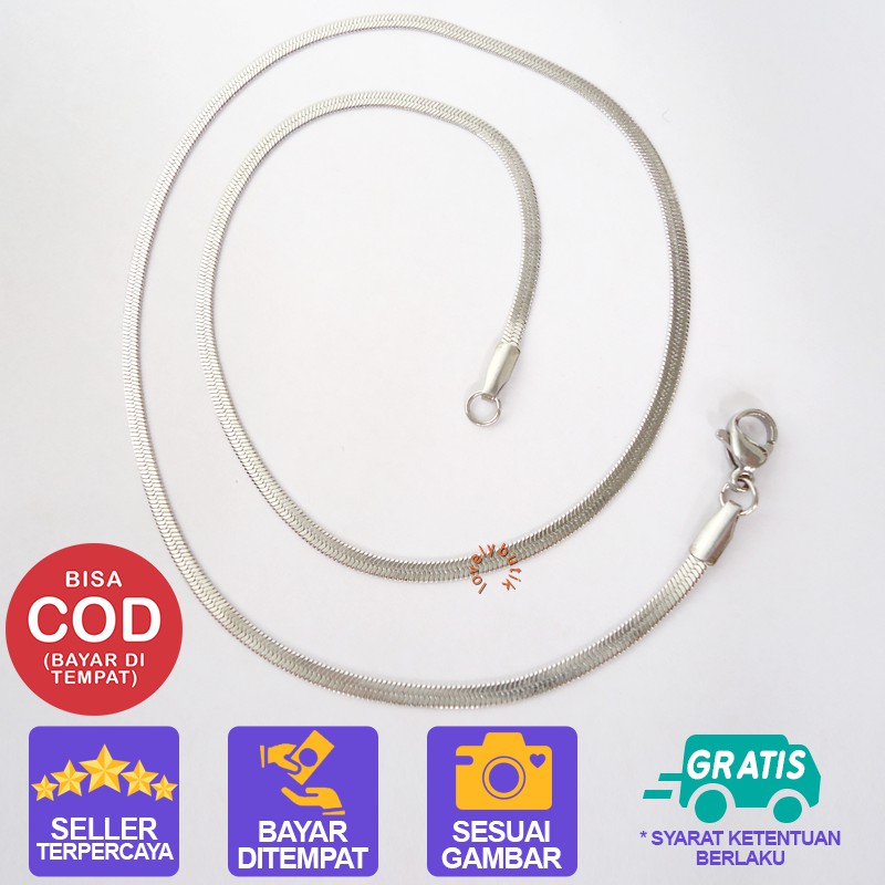 Lovelybutik Kalung Titanium Anti Karat Rantai Kalung Titanium Belut Pipih Lentur Ukuran 45 Cm