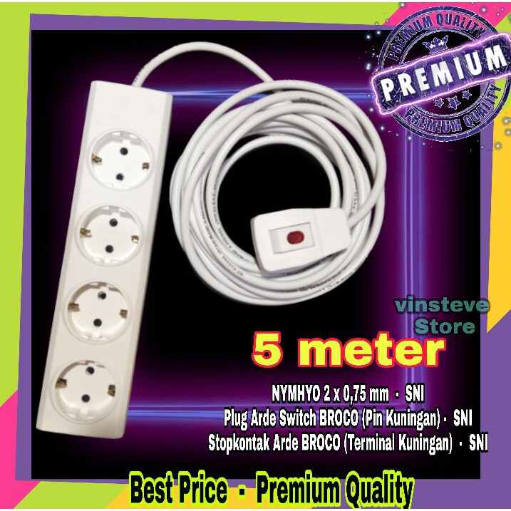 Stop Kontak Kabel BROCO 4 Lubang 5 Meter  + Steker Saklar