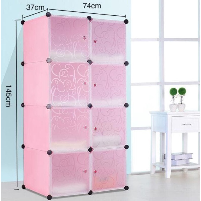 Lemari pakaian plastik rak serbaguna susun lemari baju anak rak portable 8 kotak (Free GIFT)