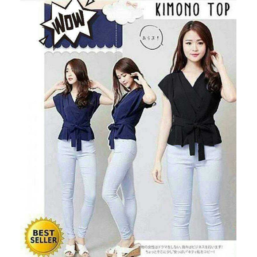 [kimono top RO] Blouse Wanita Twiscont Hitam/Navy