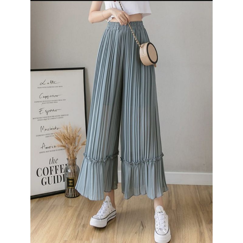 MDLV ~ 1532 LUZZEL WIDE LEG PLEATED PANTS CELANA KULOT CHIFFON CELANA KOREA CELANA PREMIUM IMPORT