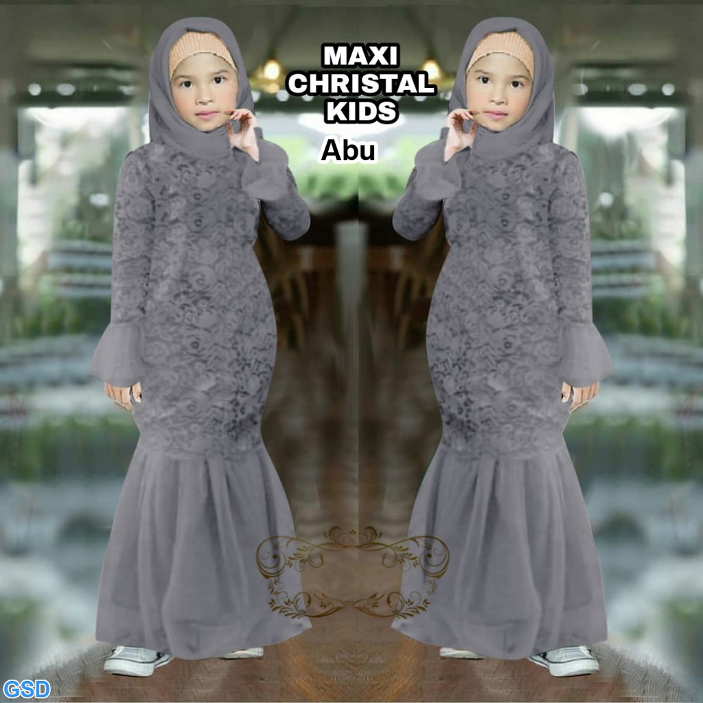 Maxi Christal Kids/Gaun Brukat Anak Perempuan Best Seller/ Gamis Brukat Murah /Pakaian Anak Duyung Diskon