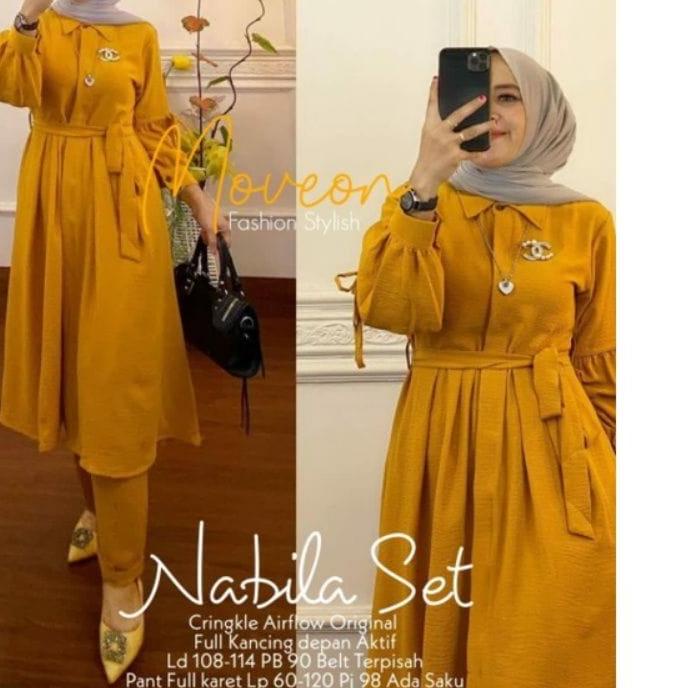 NEW  9.9 Setelan Wanita Terbaru Nabila One Set Tunik Baju Polos Setelan Jumbo Kancing Depan Busui Ko