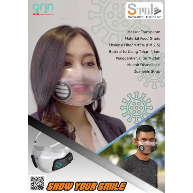 Grin S-mile Masker Transparan / Masker ASTRA / Masker Elektrik Fan