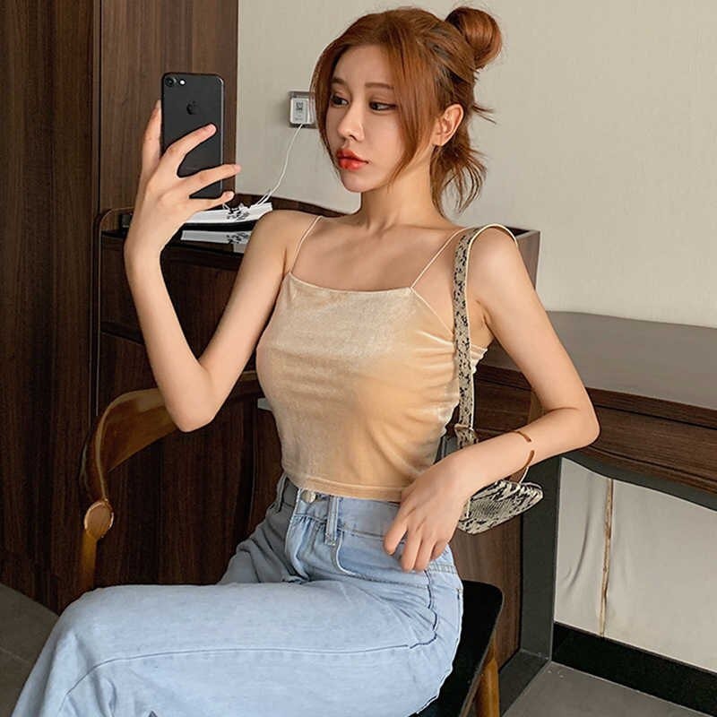 Korean Velvet Tank Top Atasan Wanita Tanpa Lengan 935 (Size XS-XL)-Cream