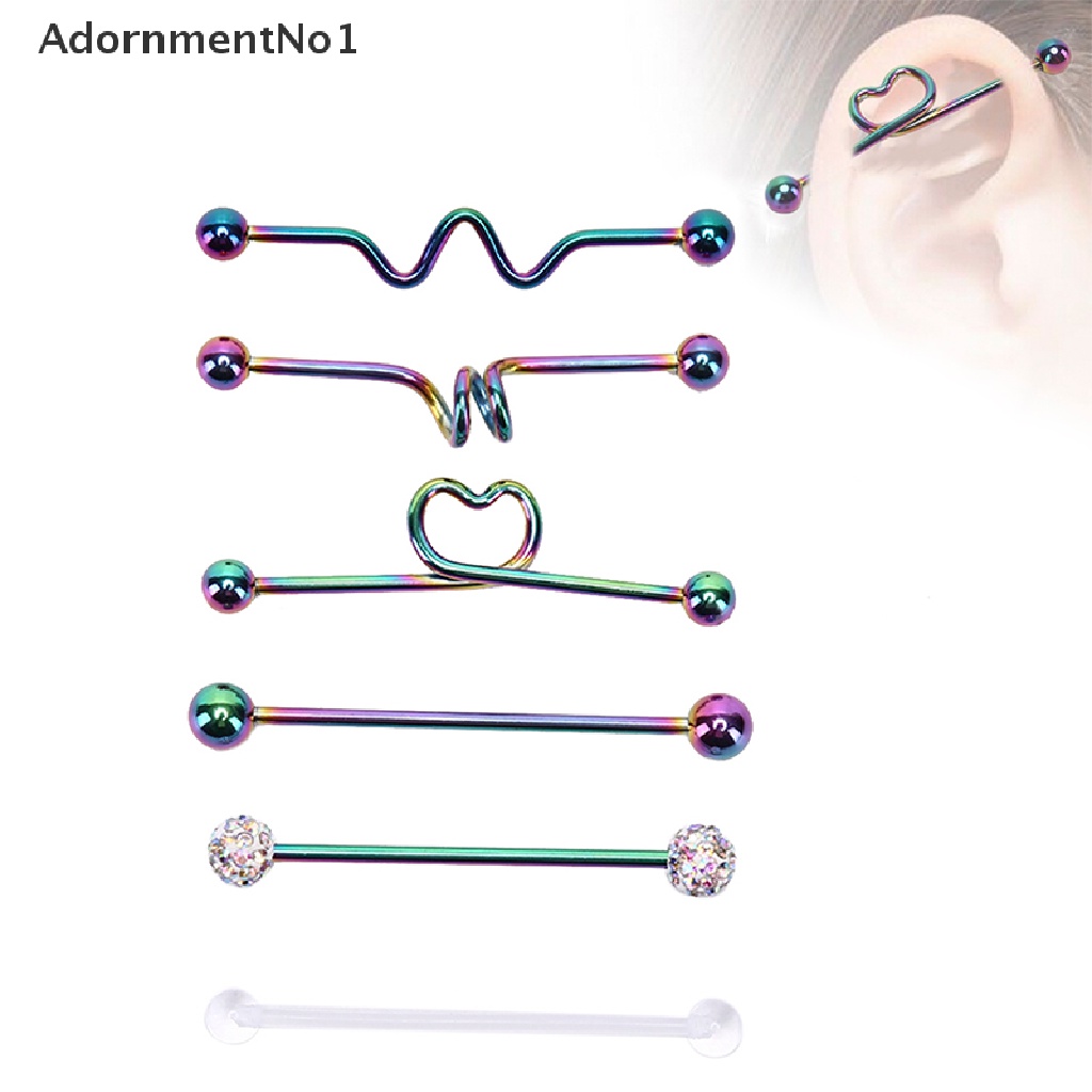 (AdornmentNo1) 6pcs / Set Anting Tindik Tulang Rawan Telinga Bentuk Barbel Bahan Stainless Steel