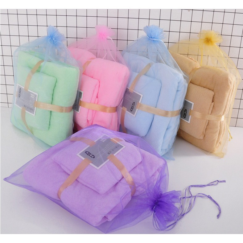 HANDUK SET 2IN1 Polyester fiber bahan lembut new Happyonshop