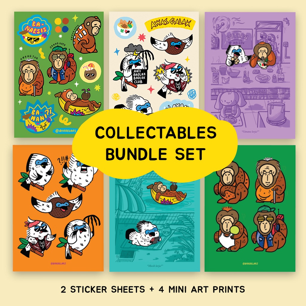 

Bundle Set Furry Friends - Set of 2 Sticker Sheets & 4 Mini Art Prints