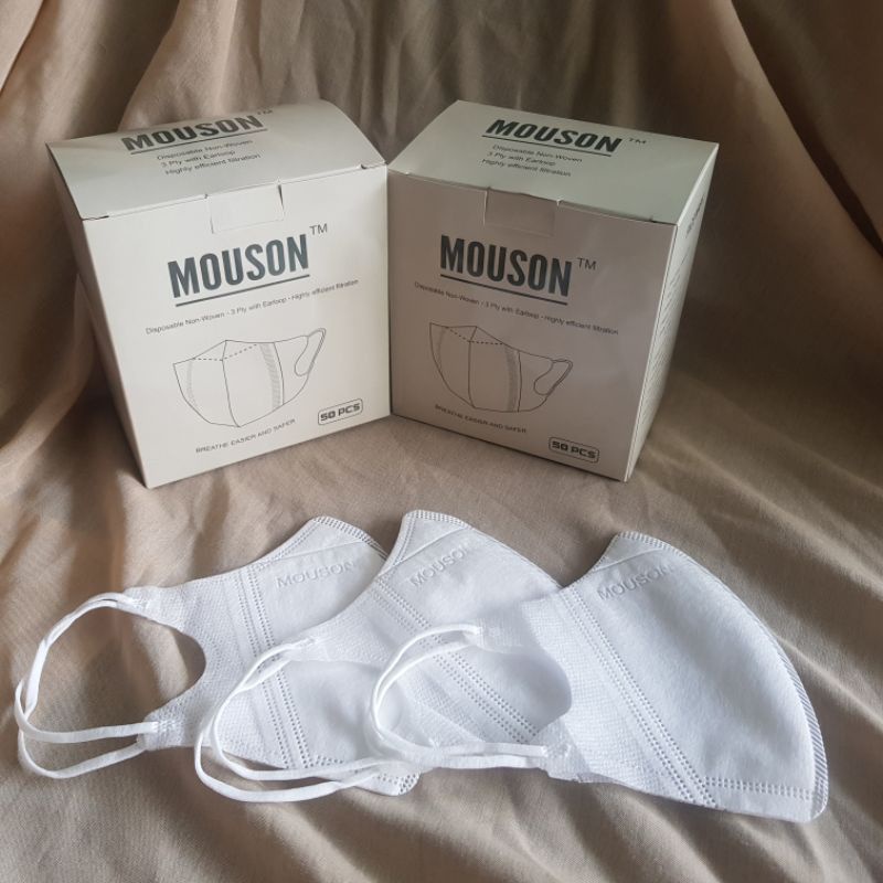 MASKER DUCKBILL GARIS TERBARU EMBOSS MOUSON / MASKER MOUSON DUCKBILL TERBARU  PUTIH