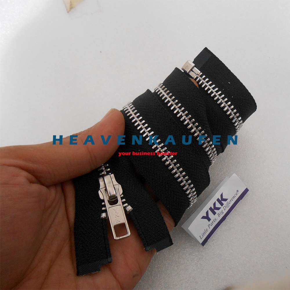 Resleting Zipper 45 cm Atau 18 inch YKK Type Gigi Besi Hitam Silver Set Open - End Buka - Lepas