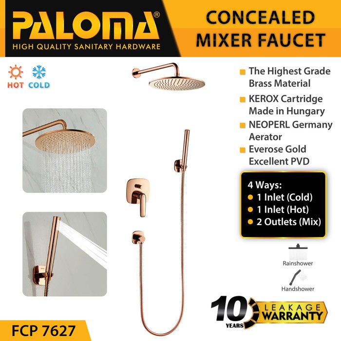 PALOMA FCP 7627 Keran Mixer Shower Tanam Set Dinding Tembok ROSE GOLD