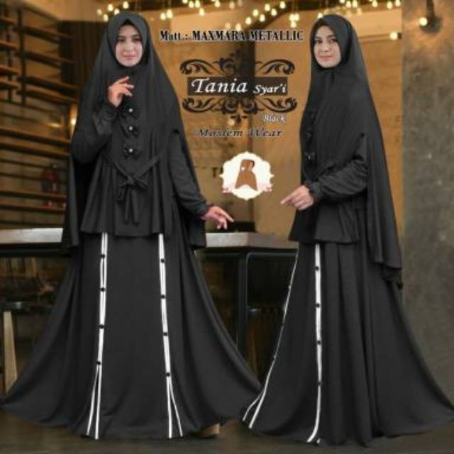 Gamis syari polos set khimar no pad busui & wudhu friendly tania bahan maxmara metallic