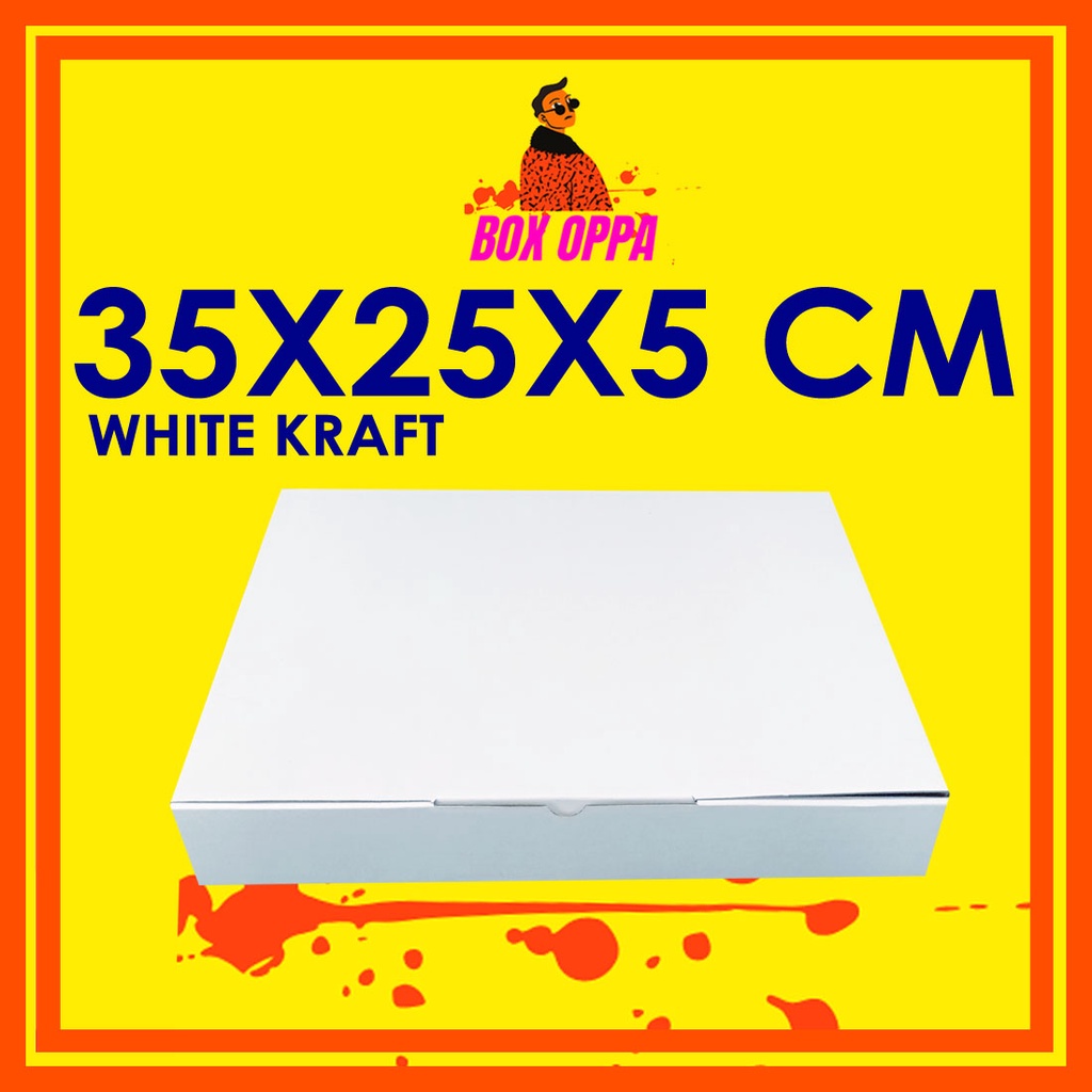 

Kardus PUTIH uk 35x25x5 cm (ECER) Die Cut Box Kotak Packing Aksesoris Baju Makanan Pizza Hijab Kue