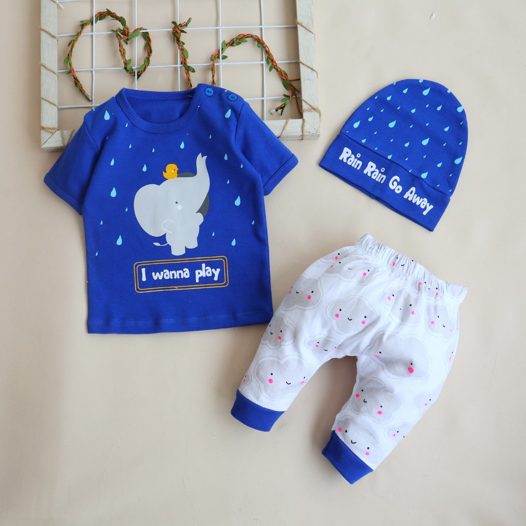 BBB Motif Wanna Play / Setelan Baju Celana Anak Cowok / Laki-laki Usia 6-18 Bulan