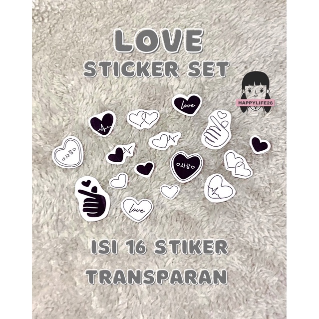 

Love Stiker Set isi 16 stiker transparan waterproof stiker lucu