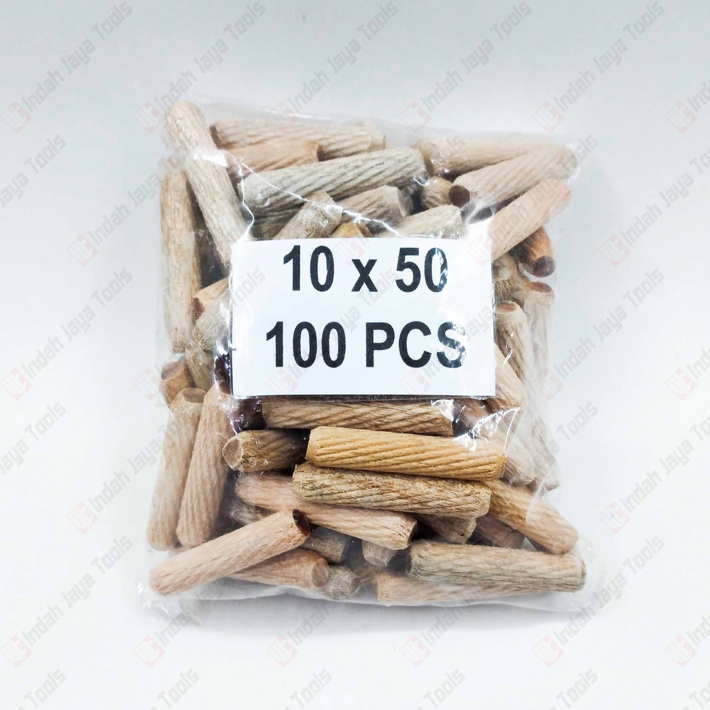 DOWEL Kayu Ulir 10 x 50 MM 100 Pcs Pen Sambungan Stik Kayu Bulat