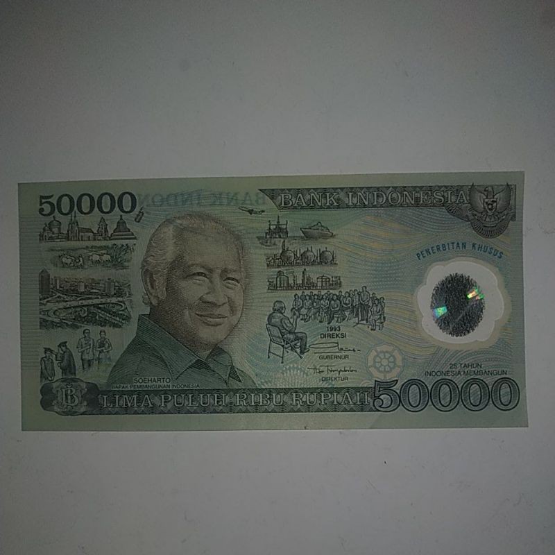 (GRESS) Uang kuno rp 50.000 50rb polymer plastik uang kuno soeharto mesem 50rb soperti 100rb polymer