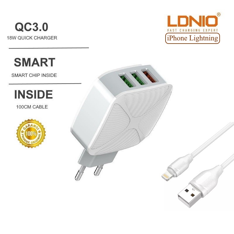 Travel Charger Type C Iphone Micro USB Android LDNIO A3310Q Fast Charging QC3.0 3 USB Original