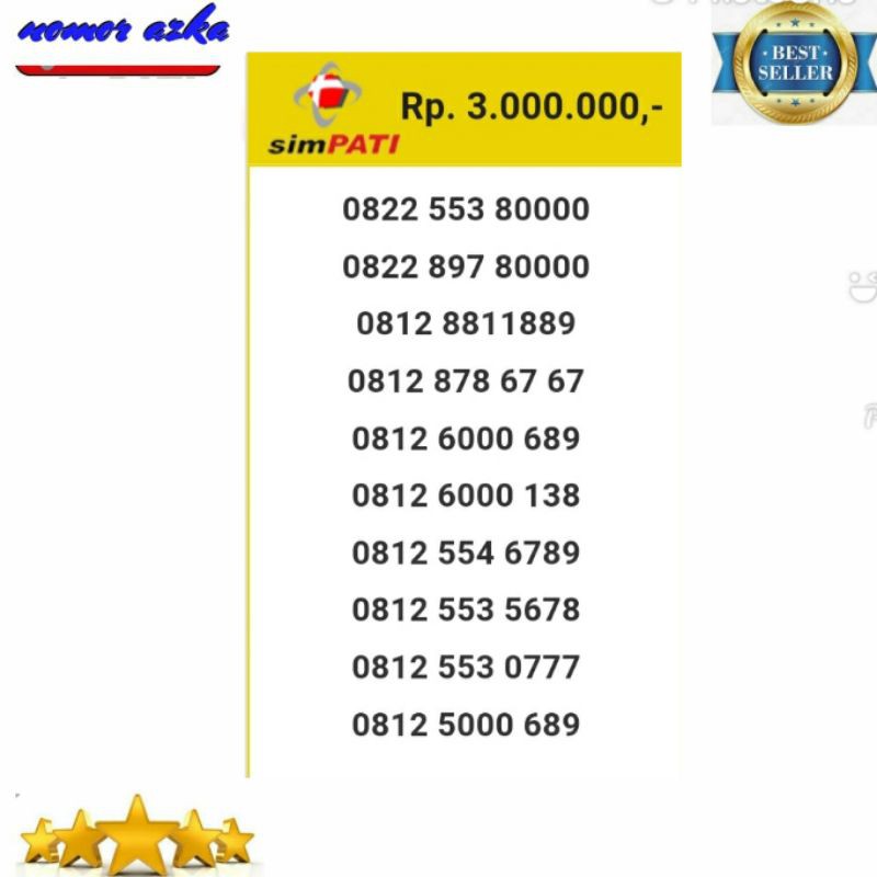 Nomor cantik simpati 0822 553 80000 seri Kuartet 0000 rapi Bsm03