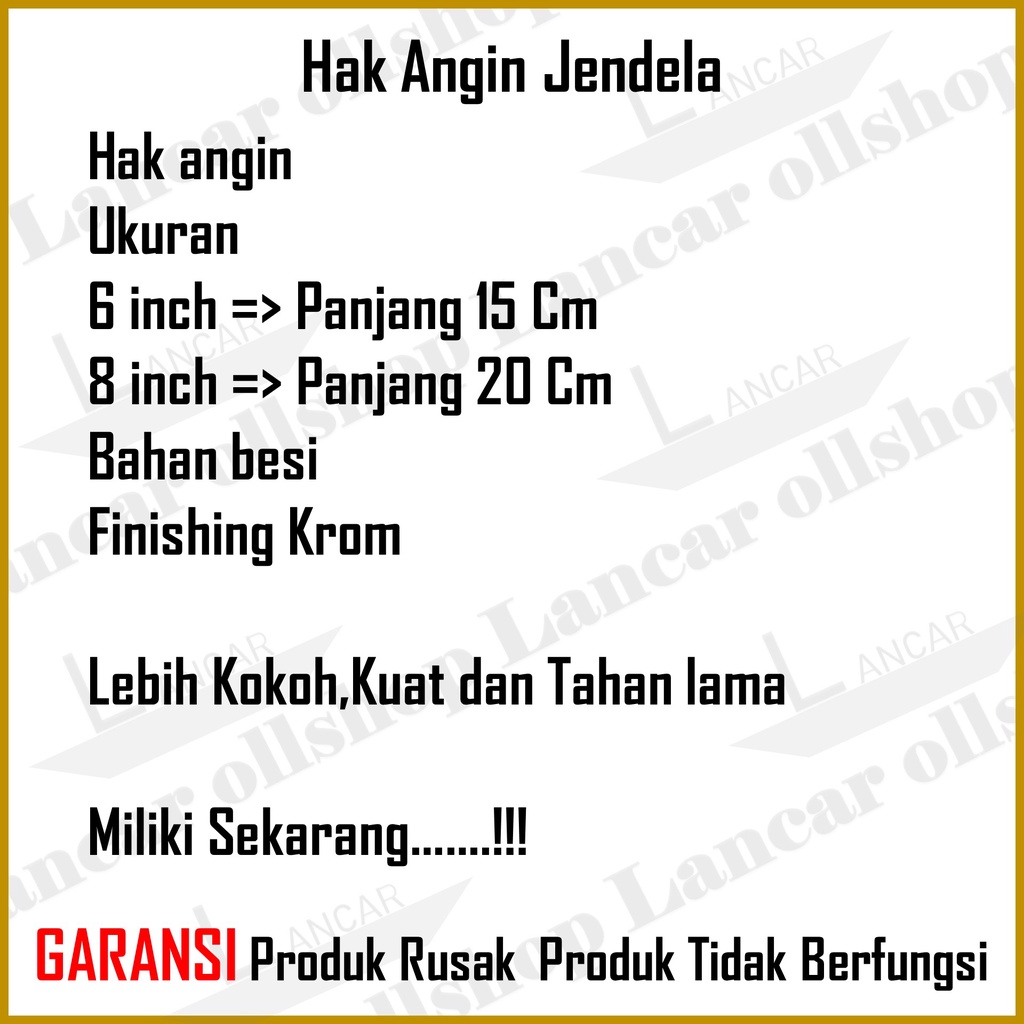 Hak Angin Cantolan Slot Penahan Jendela 6 Inch 8 Inch Harga Perbiji Murah