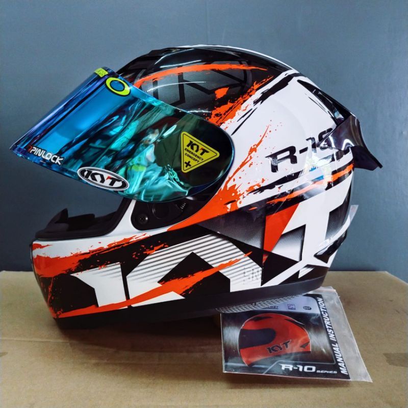 HELM KYT R10 SERI 2 WHITE/RED PAKET GANTENG