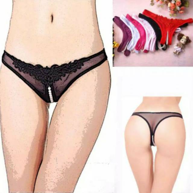 promo g string thong celana dalam sexy wanita g string pearl mutiara open crotch mutiara #1