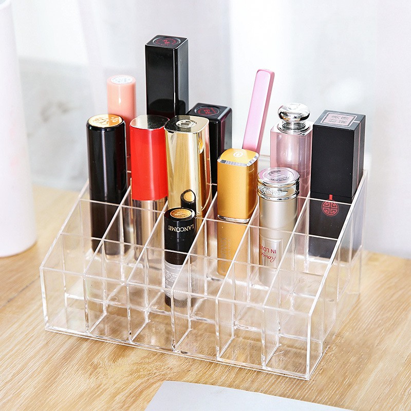 [CTSHOP]Rak Lipstik Kutek Akrilik 24 Slot / Rak Tempat Kosmetik Make Up Kuas Kuku Multifungsi Transparan