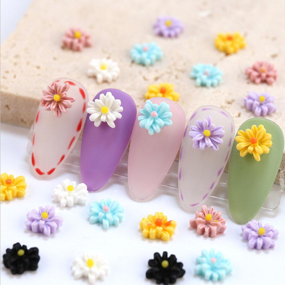 Agustina Perhiasan Kuku Daisy Kecil Gaya Perancis Pesona Elegan Indah DIY Nail Art Desgin