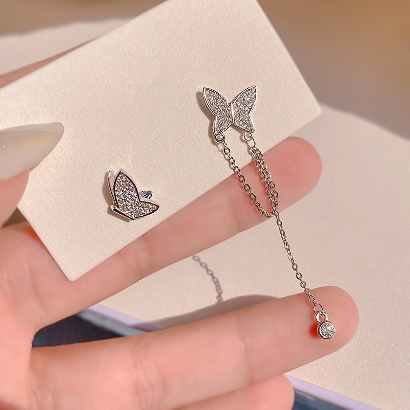 Butterfly Anting Tusuk Desain Kupu-Kupu Hollow Hias Mutiara + Berlian Untuk Wanita
