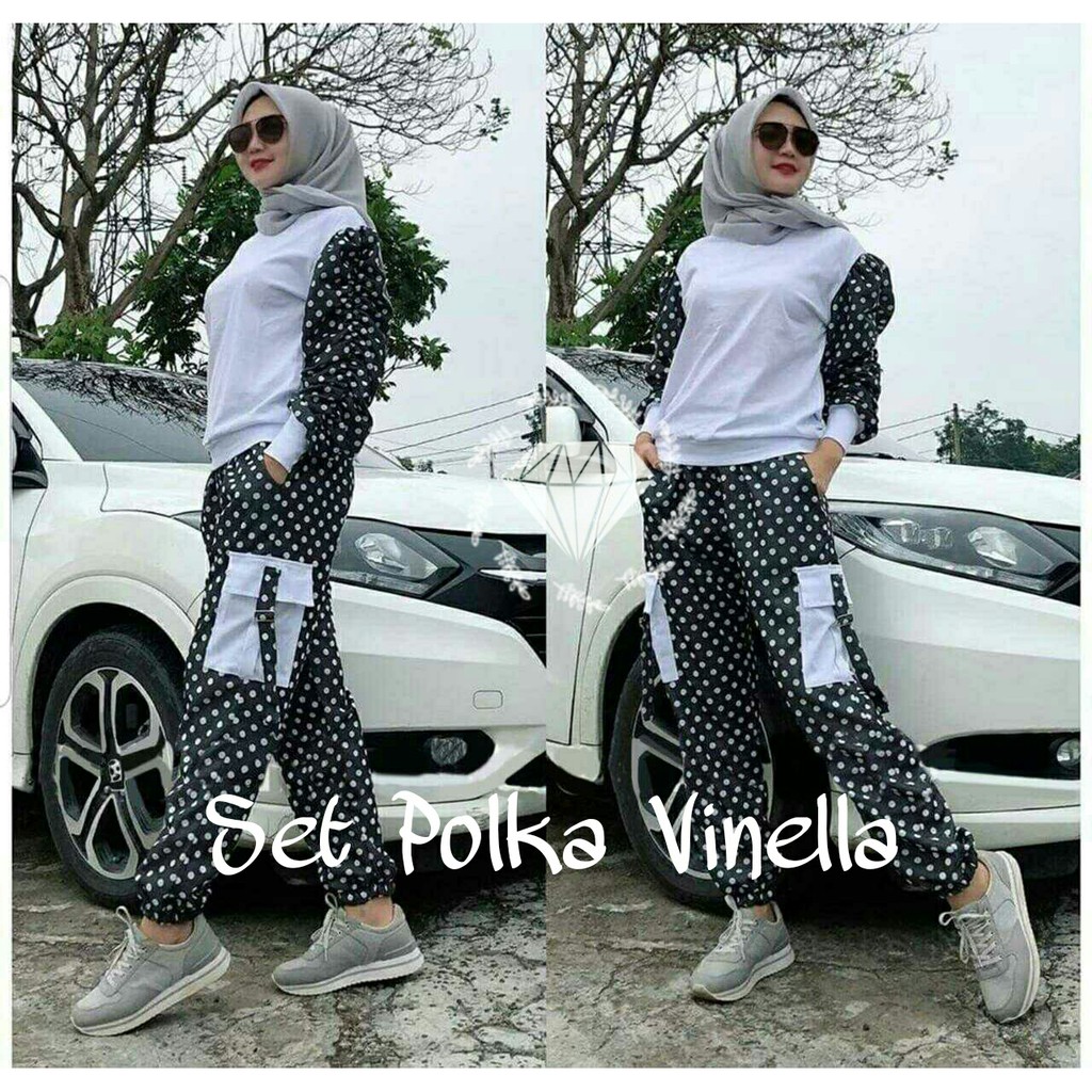 SET POLKA VINELLA mR / SETELAN CELANA JOGER WANITA