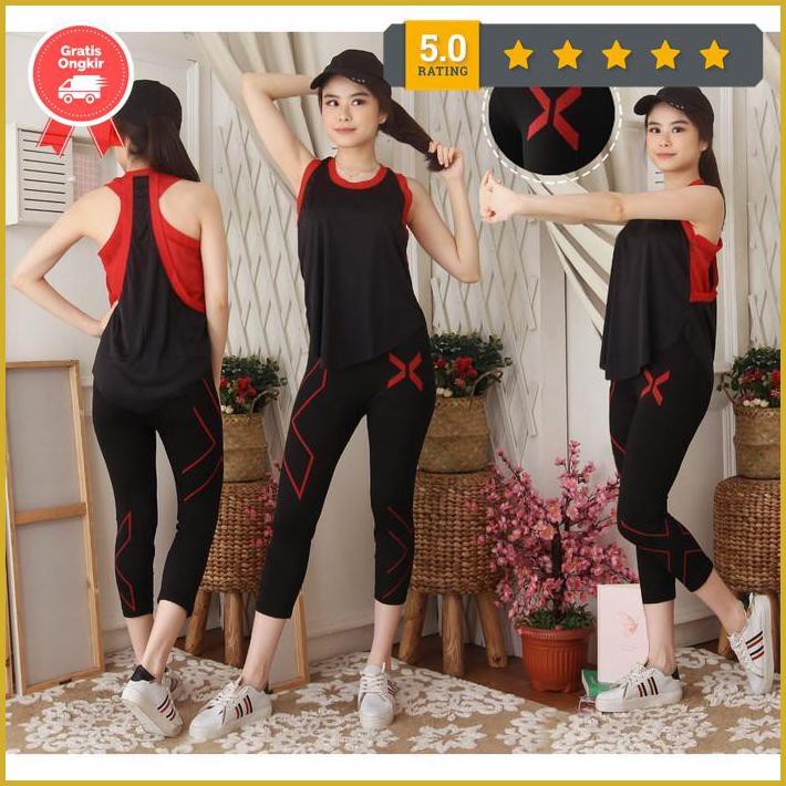 Setelan Baju Senam Wanita-Setelan Bj Fitness Wanita-Setelan Baju Jala - Merah Premium